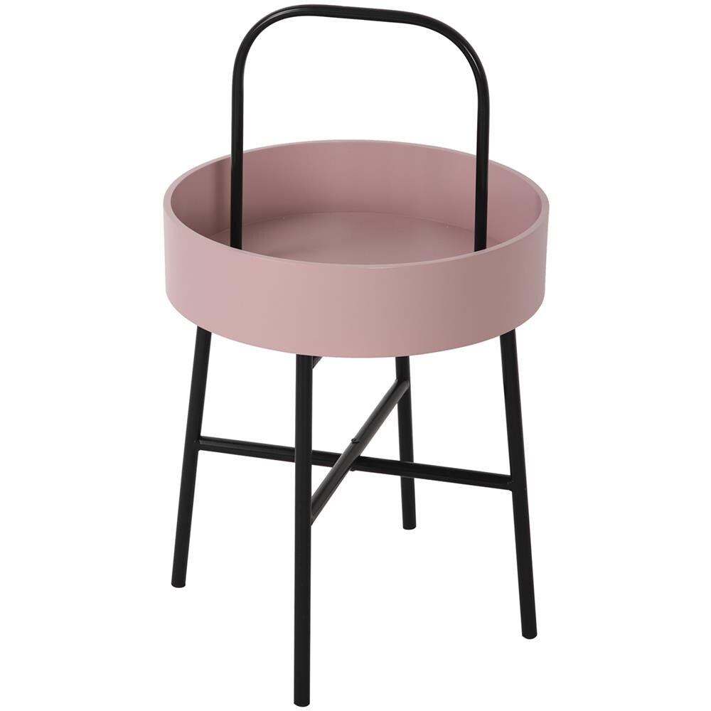 Tavolino Rotondo Jaipur Piano In Mdf Rose E Struttura In Metallo Di Colore Nero Opaco / Diametro: 40 Cm - Foto 1