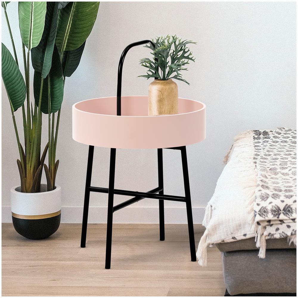 Tavolino Rotondo Jaipur Piano In Mdf Rose E Struttura In Metallo Di Colore Nero Opaco / Diametro: 40 Cm - Foto 4