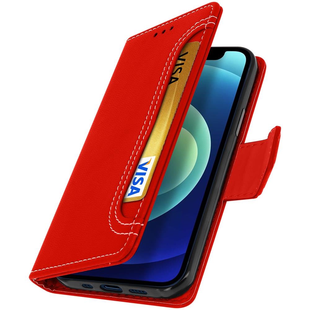 Custodia Iphone 12 Mini A Portafoglio Funzione Supporto - Rosso - Foto 2