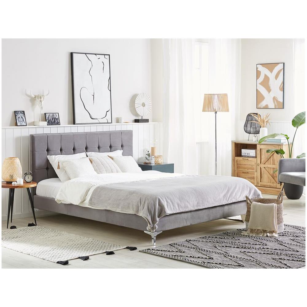 Letto In Velluto Grigio 160 X 200 Cm Ambert - Foto 2