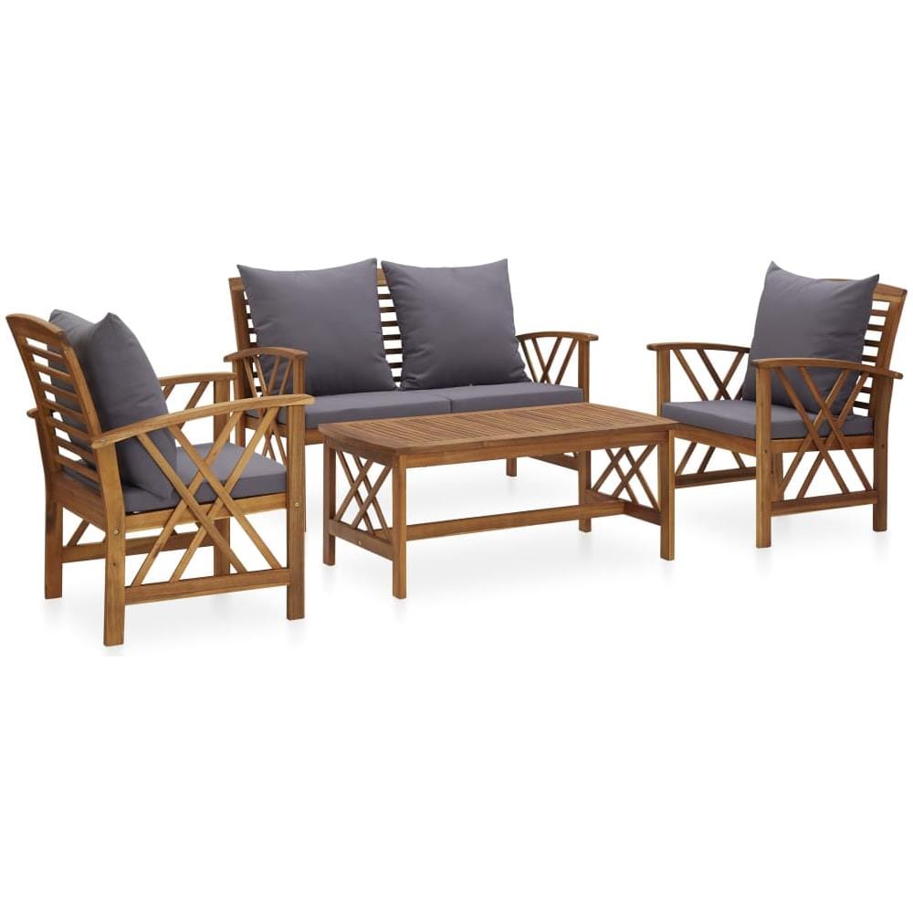 Set Divani da Giardino 4 pz con Cuscini in Massello di Acacia - Foto 1