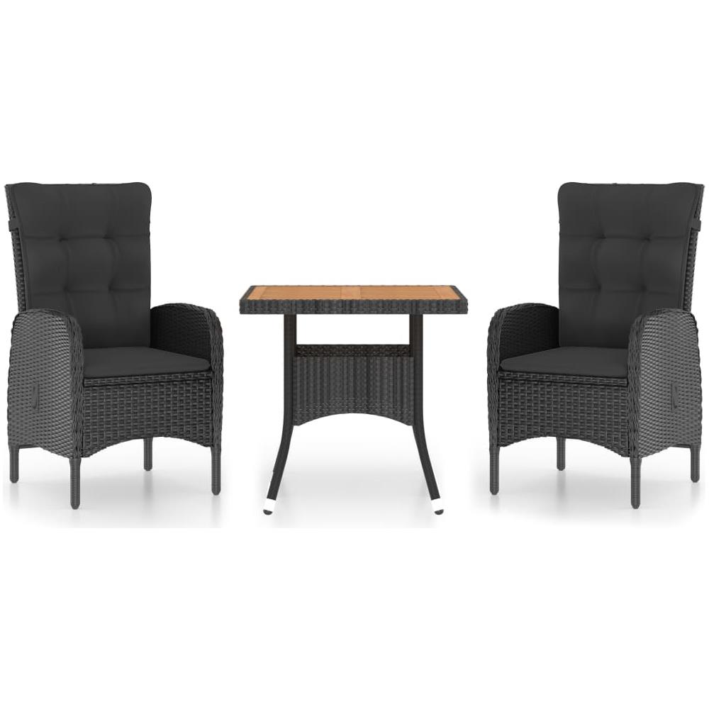 Set Mobili Da Pranzo Per Giardino 3 Pz Polyrattan E Acacia Nero - Foto 1