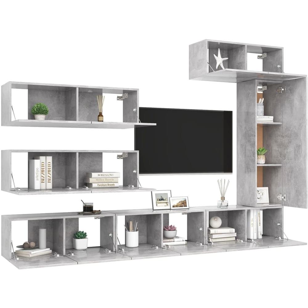 Set Porta Tv 7 Pz Grigio Cemento In Truciolato - Foto 3