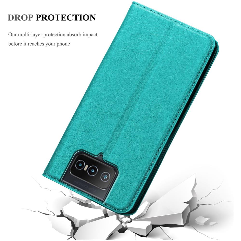 Custodia Compatibile Con Asus Zenfone 8 Flip In Turchese Petrolio - Coperchio Protettiva Con Chiusura Magnetica, Funzione Stand E Tasca Per Le Carte - Foto 8