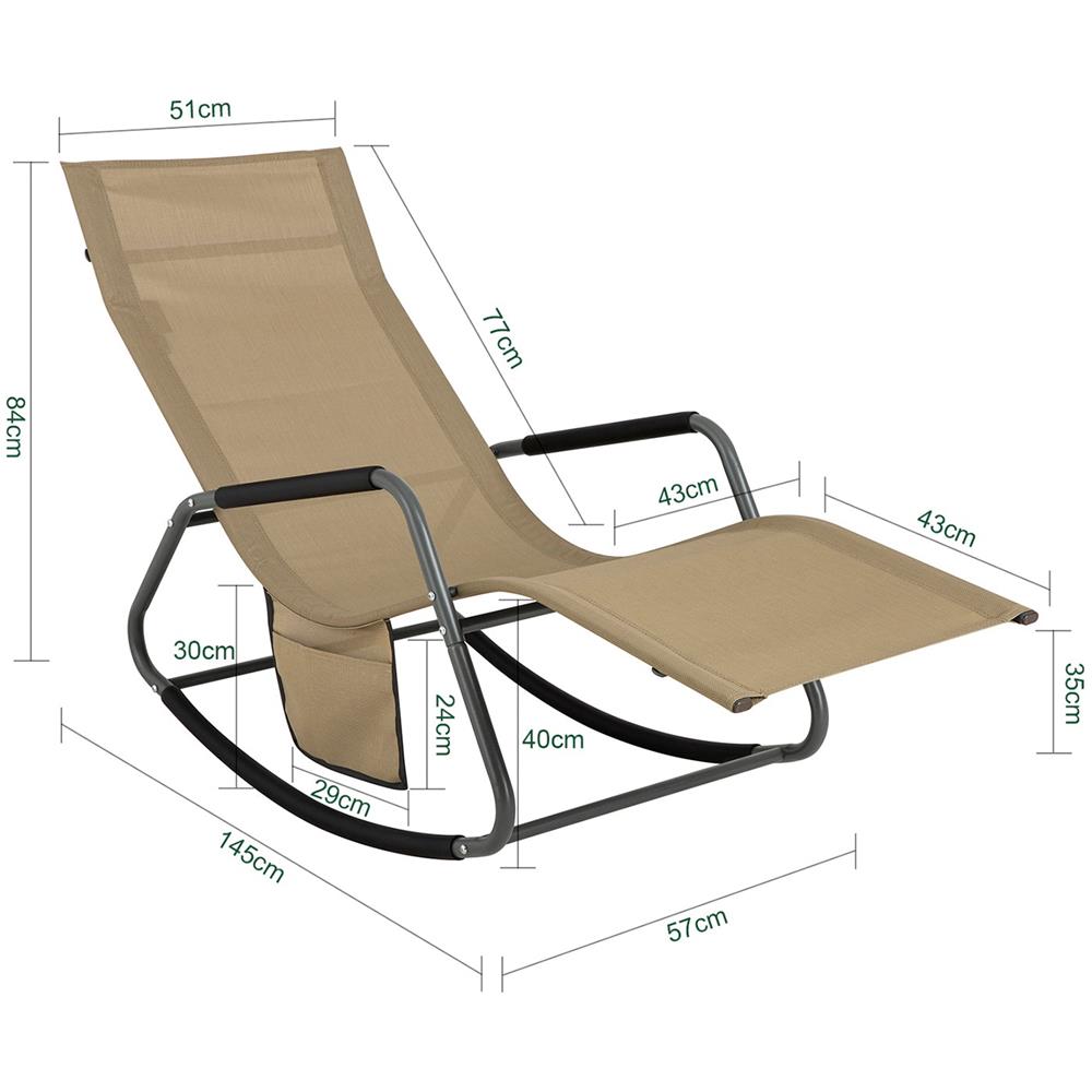 Poltrona A Dondolo Da Giardino Sedia A Dondolo Esterno Con Tasca Laterale Portata Fino A 150 Kg Marrone Ogs47-ka - Foto 2