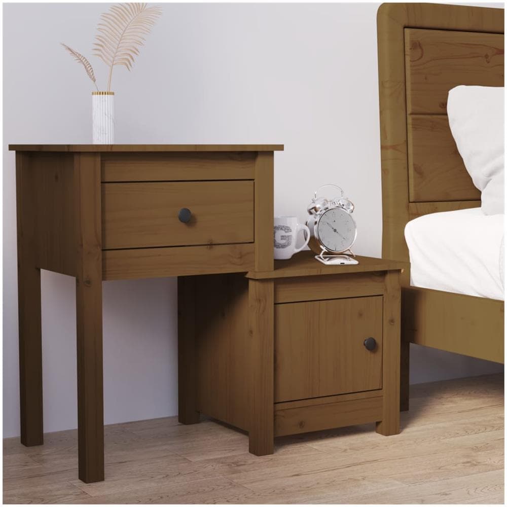 Comodino Miele 79,5x38x65,5 Cm In Legno Massello Di Pino - Foto 1