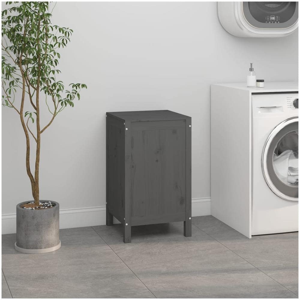 Contenitore Per Bucato Grigio 44x44x76 Cm Legno Massello Pino - Foto 3