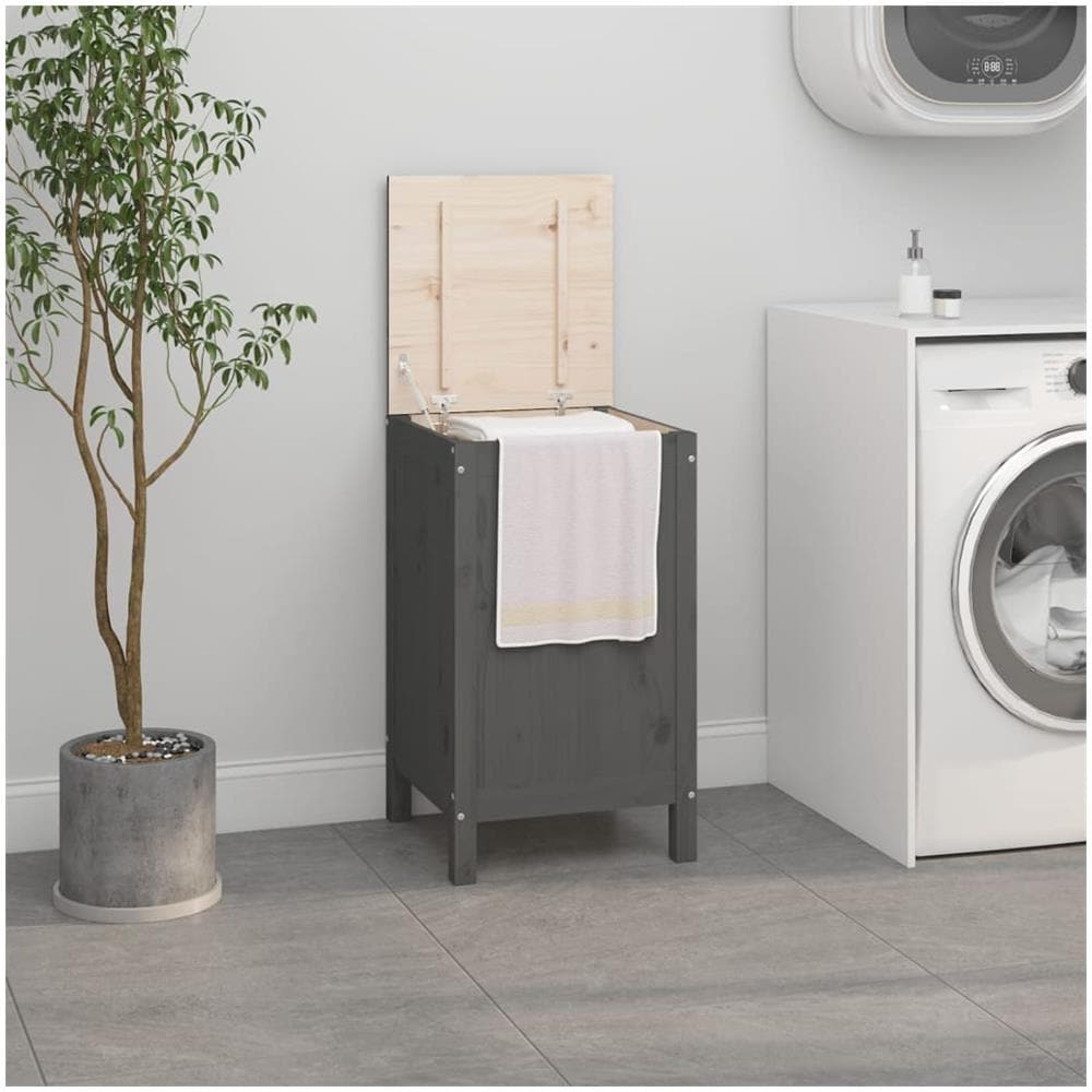 Contenitore Per Bucato Grigio 44x44x76 Cm Legno Massello Pino - Foto 1