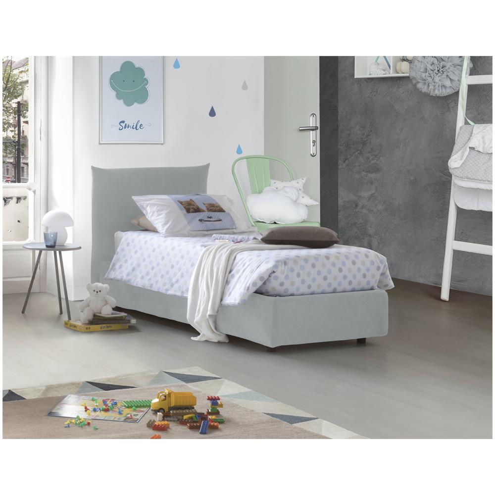 Letto Singolo Clarissa, Letto Contenitore Con Rivestimento In Tessuto, 100% Made In Italy, Apertura Frontale, Adatto Per Materasso Cm 80x190, Bianco - Foto 1