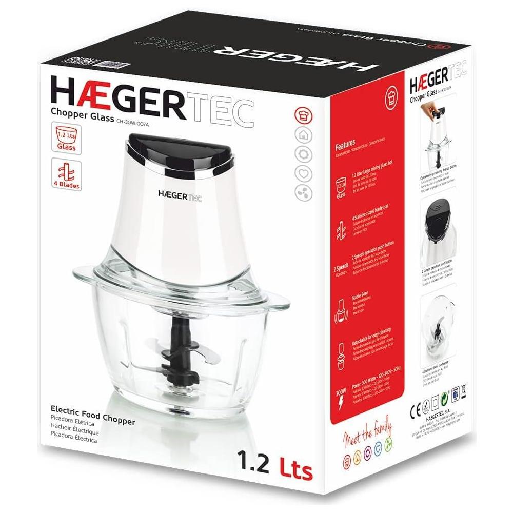 Tritatutto Elettrico CH-30W. 007A Capacita 1,2 L Potenza 300 W in Vetro Colore Bianco - Foto 1