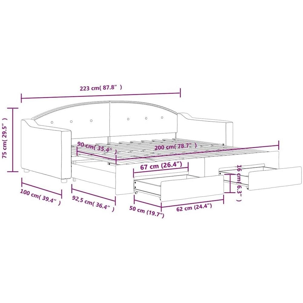 Divano Letto Estraibile Cassetti Grigio Chiaro 90x200cm Tessuto - Foto 10