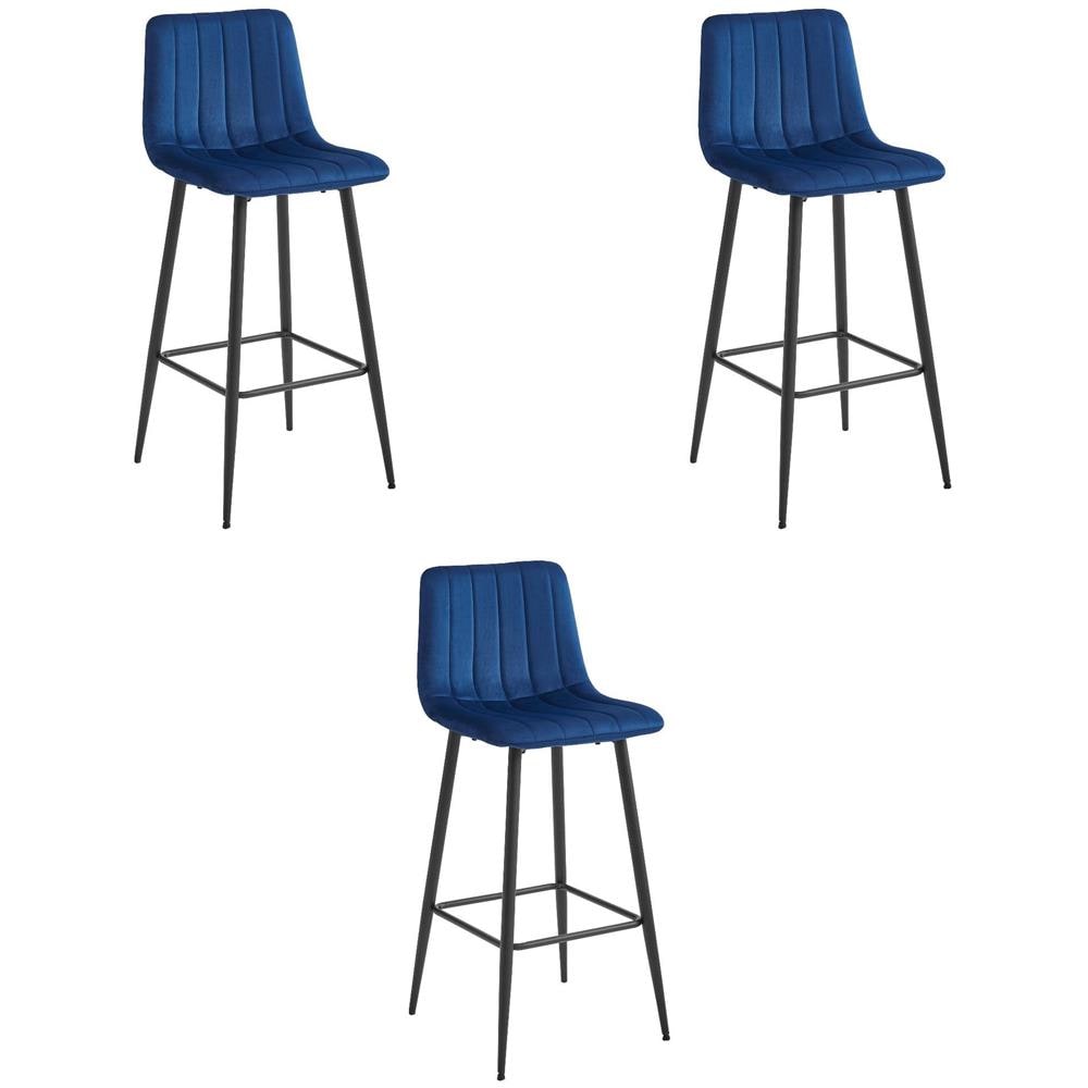 Sgabello POZZA in velluto blu navy con gambe nere x3 - Foto 1