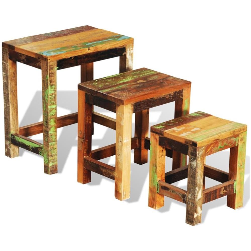 Tavolini Impilabili In Legno Anticato Stile Antico Vintage Set 3 Pezzi - Foto 2