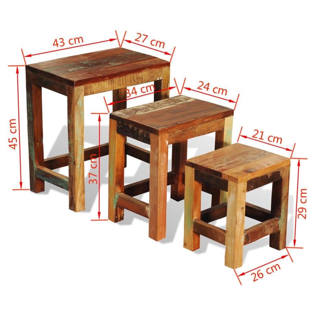 Tavolini Impilabili In Legno Anticato Stile Antico Vintage Set 3 Pezzi - Foto 19