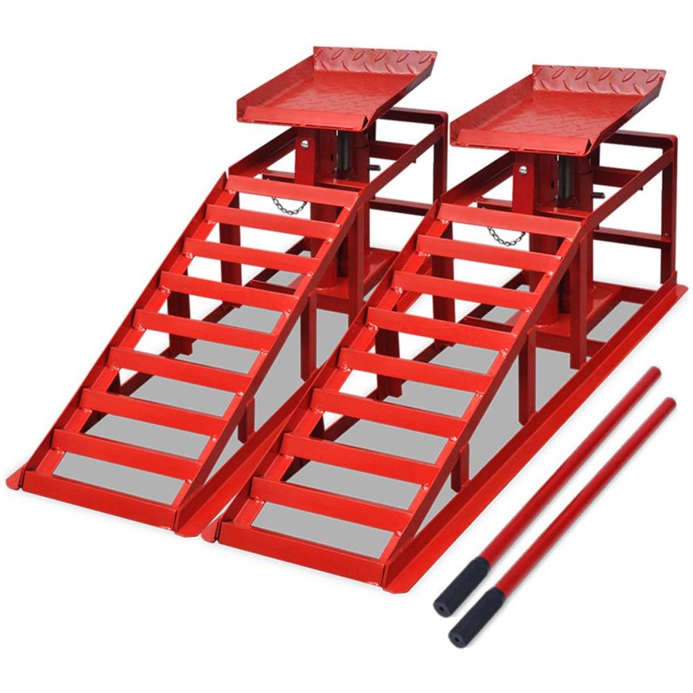 Rampe di Sollevamento Riparazione Auto 2 pz Acciaio Rosso - Foto 1