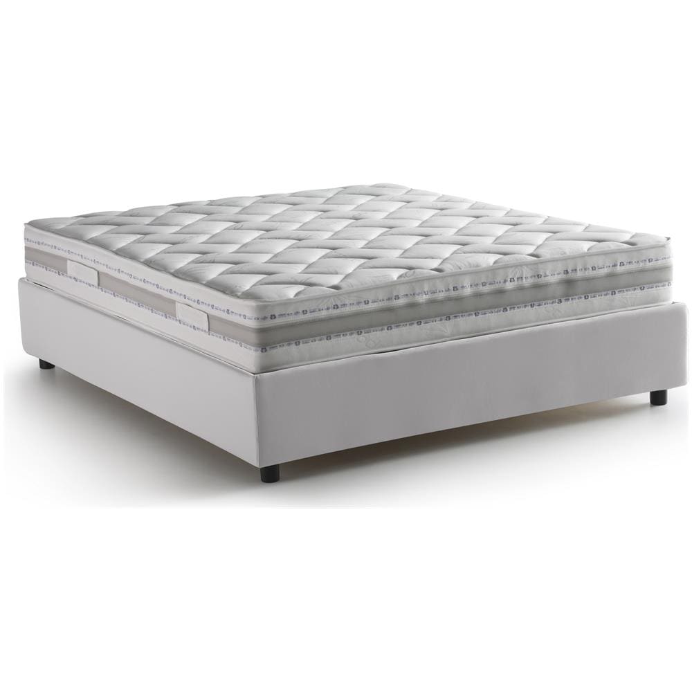 Letto contenitore Matrimoniale Silvia Sommier, Made in Italy, Letto con rivestimento in ecopelle, Apertura frontale, adatto per materasso cm 160x200, Bianco - Foto 2