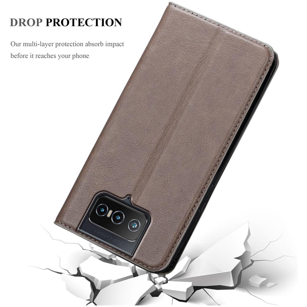 Custodia Compatibile Con Asus Zenfone 8 Flip In Bruno Caffè - Coperchio Protettiva Con Chiusura Magnetica, Funzione Stand E Tasca Per Le Carte - Foto 8