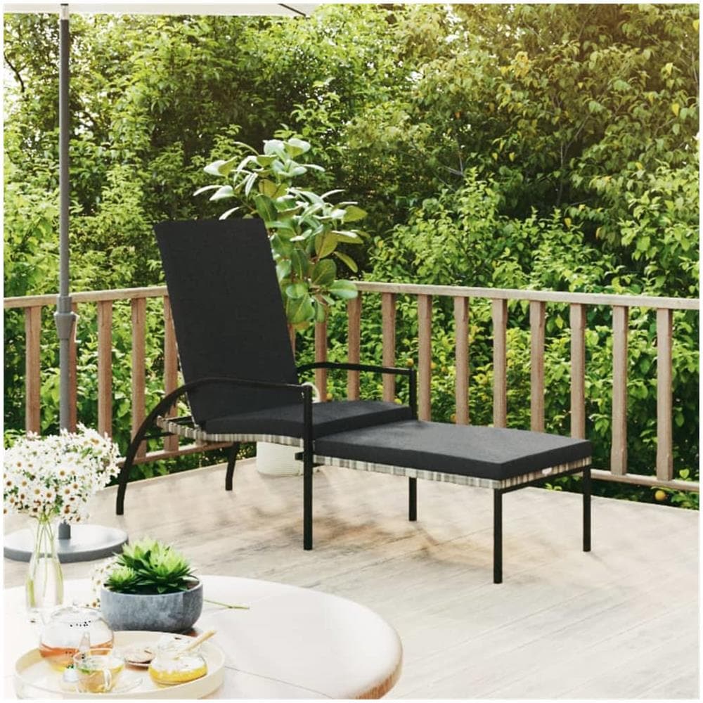 Lettino Prendisole Con Poggiapiedi In Rattan Pe Grigio - Foto 1