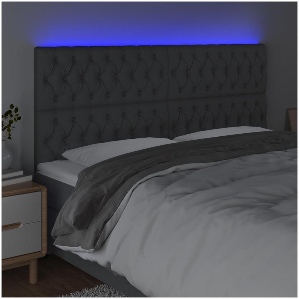 Testiera A Led Grigio Scuro 180x7x118/128 Cm In Tessuto - Foto 3