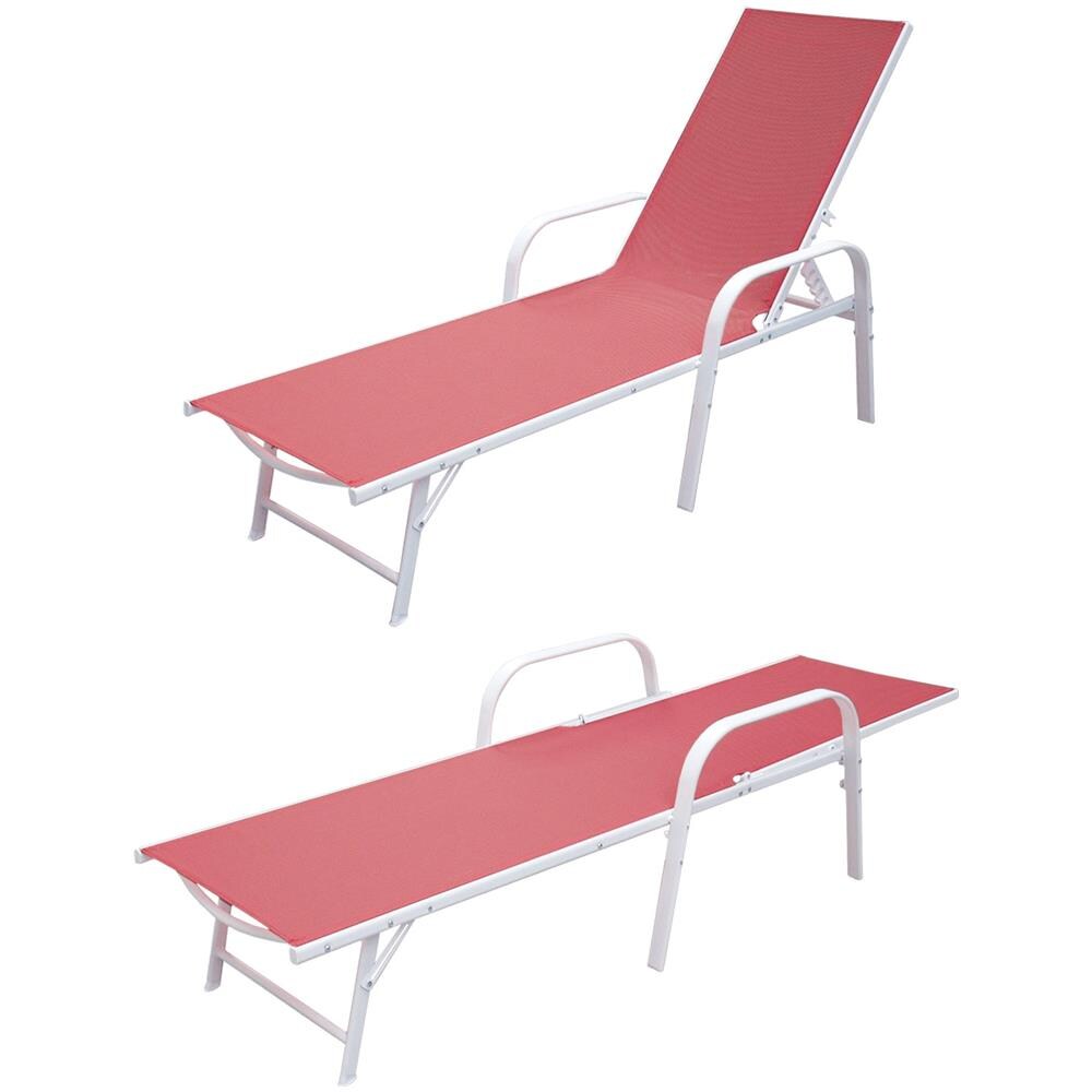 Set Di 2 Lettini Sardinia In Textilene Rosa - Struttura Bianca - Foto 5