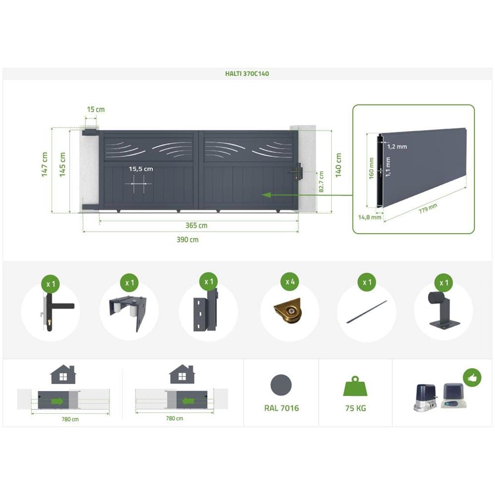 Cancello Scorrevole In Alluminio 3,7m Halti 370c140 - Foto 7