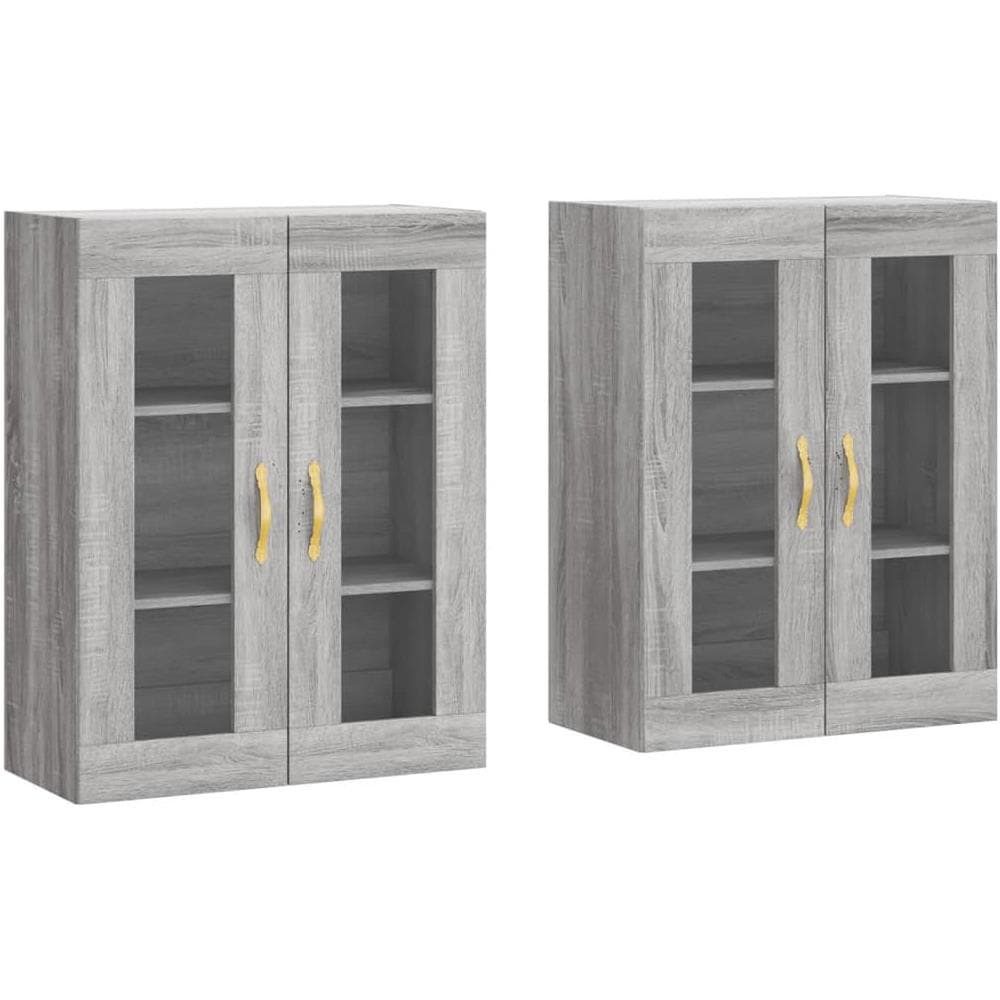 Armadietti A Parete 2 Pz Grigio Sonoma In Legno Multistrato - Foto 2