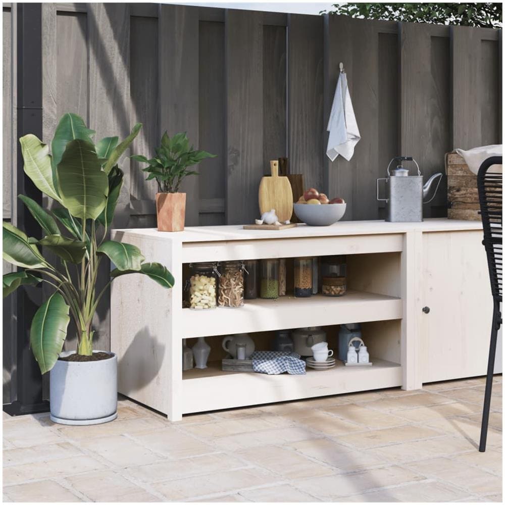 Mobile Da Cucina Da Esterno Bianco 106x55x64 Cm Legno Massello Di Pino - Foto 1