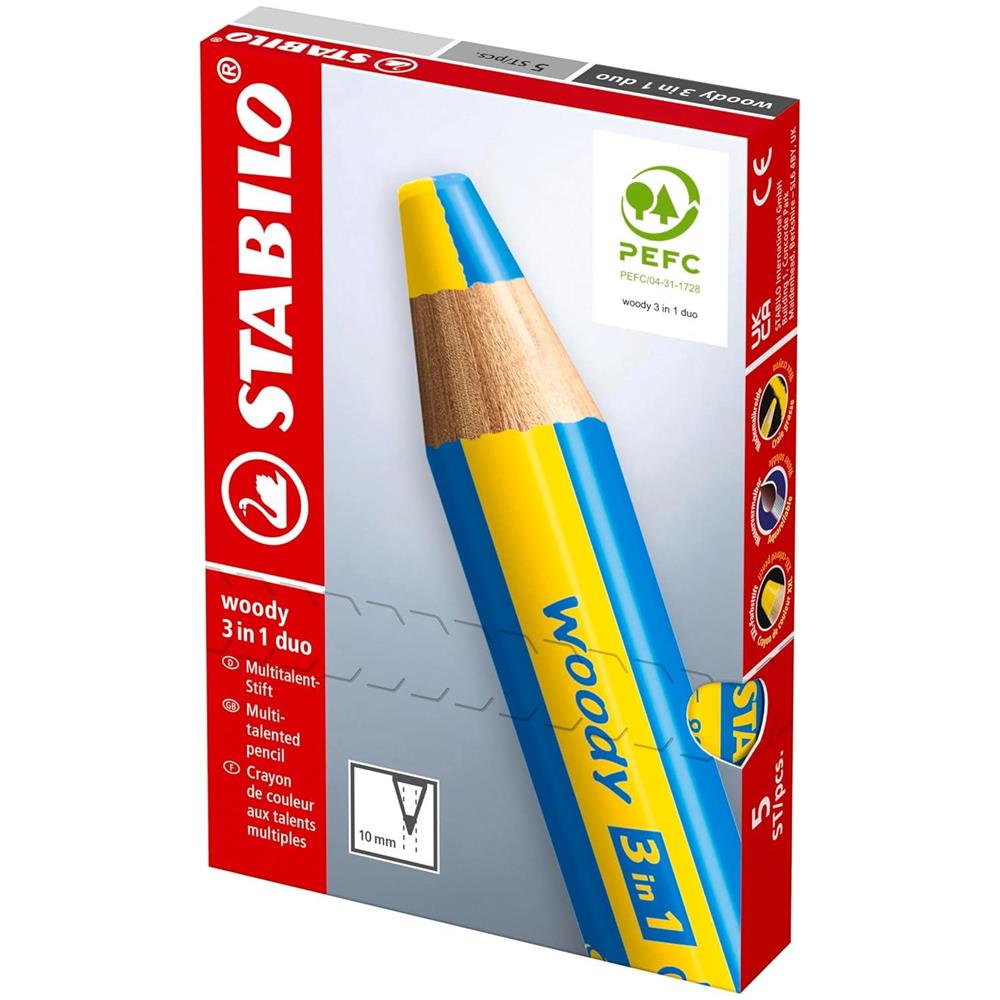 woody 3 in 1 duo - Matita colorata Multi-Funzione - Mina a 2 Colori - Confezione da 5 - Turchese /Verde Foglia - Foto 9