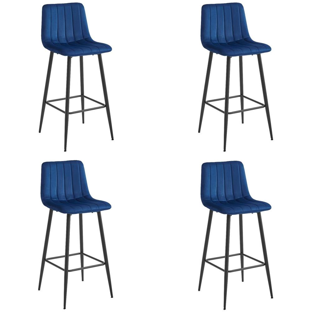 Sgabello POZZA in velluto blu navy con gambe nere x4 - Foto 1