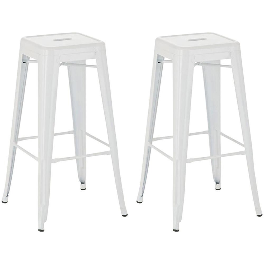 Set 2 Sgabelli Bar Joshua in Metallo I Coppia Sgabelli Industriali Scandinavian Senza Schienale Impilabili I 2 Sgabelli da Bancone H 77 cm Bianco - Foto 5