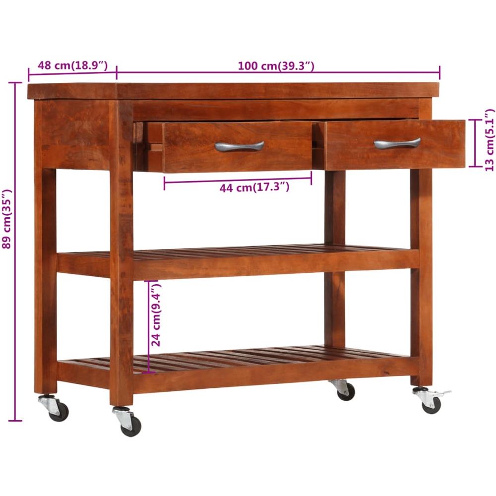 Carrello Da Cucina 100x48x89 Cm In Legno Massello Di Acacia - Foto 2