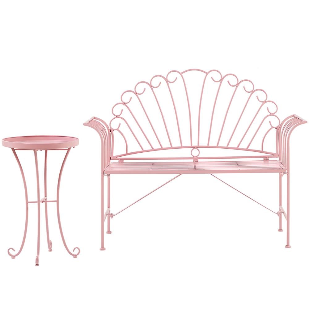 Set Da Balcone In Metallo Rosa Panchina E Tavolino Cavinia - Foto 1