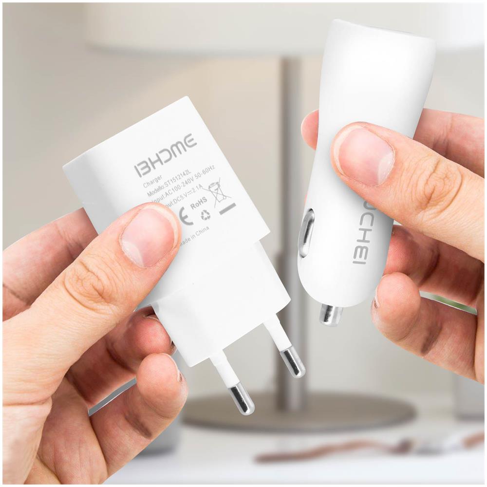 Caricabatteria Da Auto 2.1a 3 In 1 E Cavo Micro-usb Bianco - Foto 2