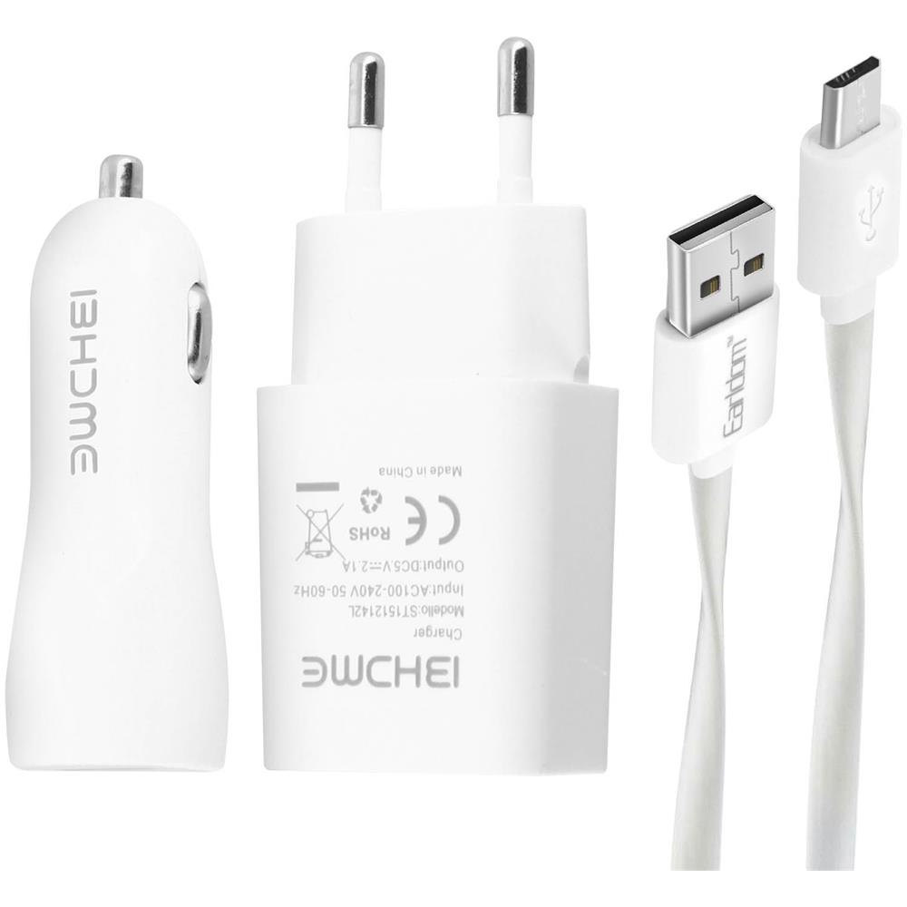 Caricabatteria Da Auto 2.1a 3 In 1 E Cavo Micro-usb Bianco - Foto 1