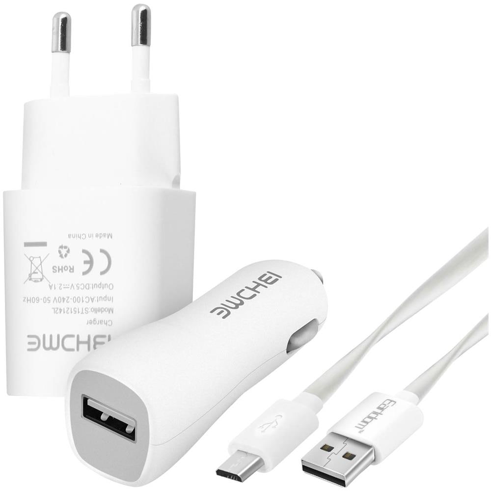 Caricabatteria Da Auto 2.1a 3 In 1 E Cavo Micro-usb Bianco - Foto 5