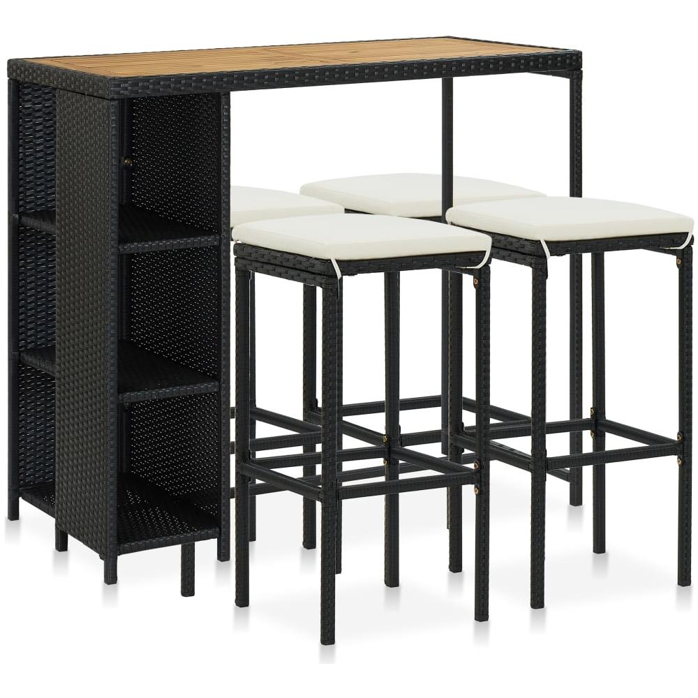 Set Da Bar Da Giardino 5 Pz Con Cuscini In Polyrattan Nero - Foto 1