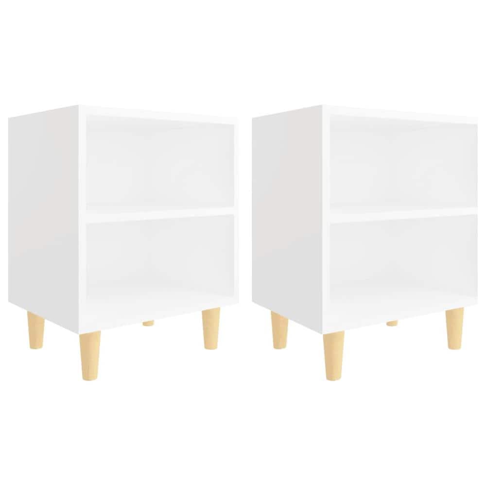 Comodini con Gambe in Legno Massello 2pz Bianchi 40x30x50 cm - Foto 2