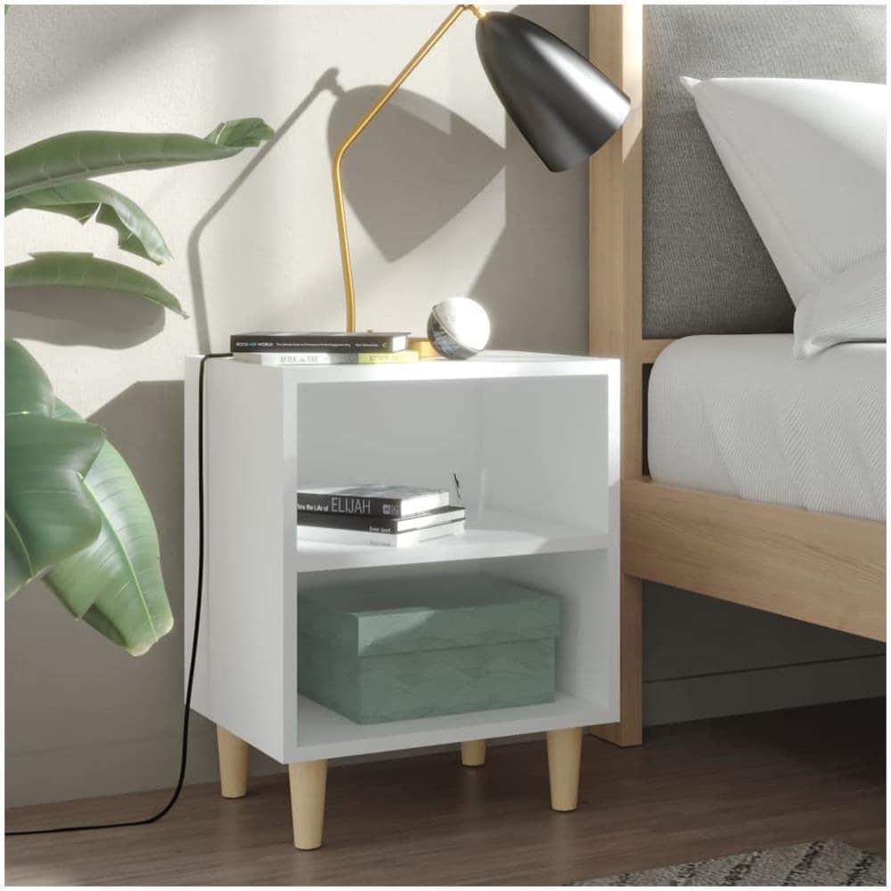Comodini con Gambe in Legno Massello 2pz Bianchi 40x30x50 cm - Foto 1