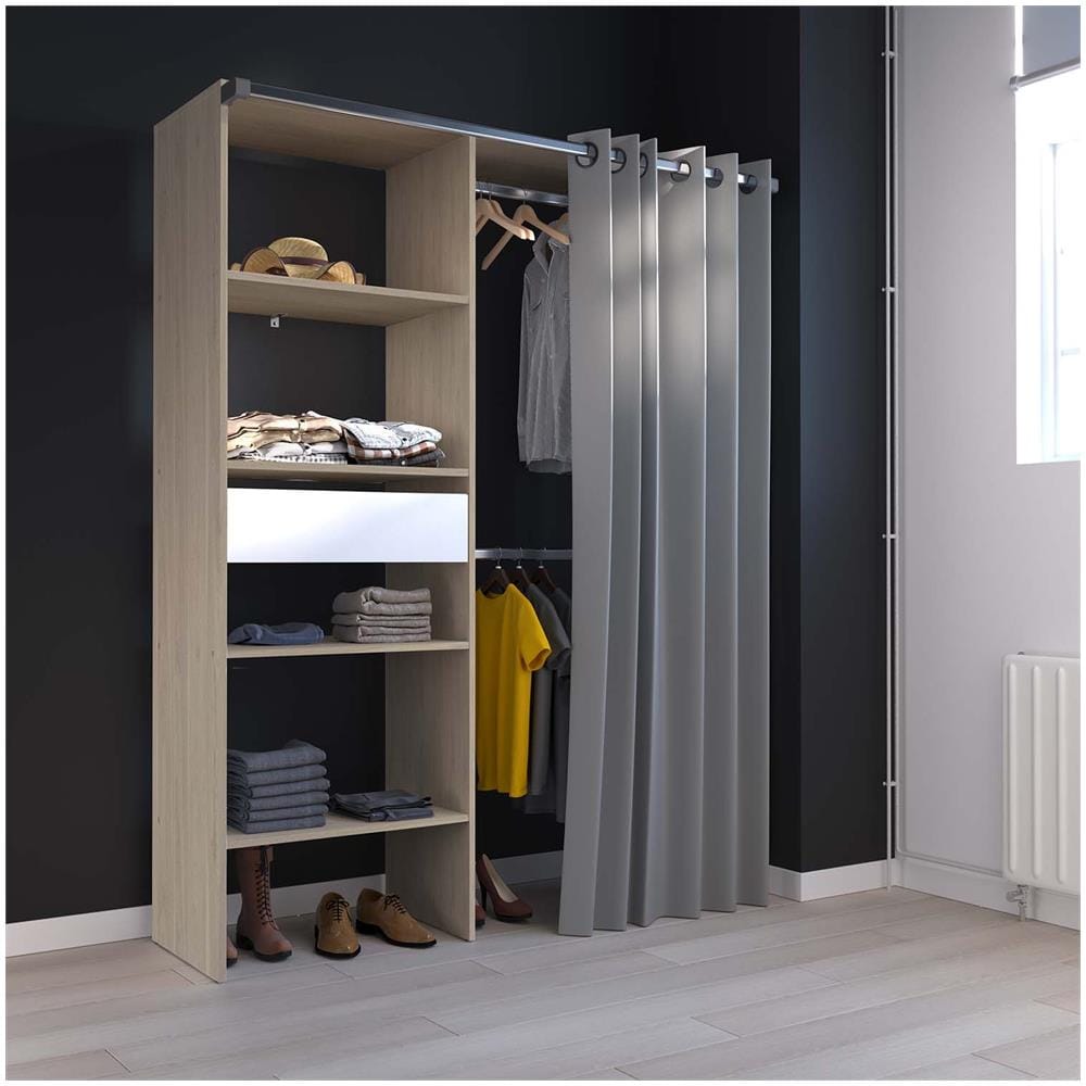 Paris Armadio A Vista, Tenda, 4 Ripiani, 2 Armadi,1 Cassetto 143x48x182cm - Foto 2