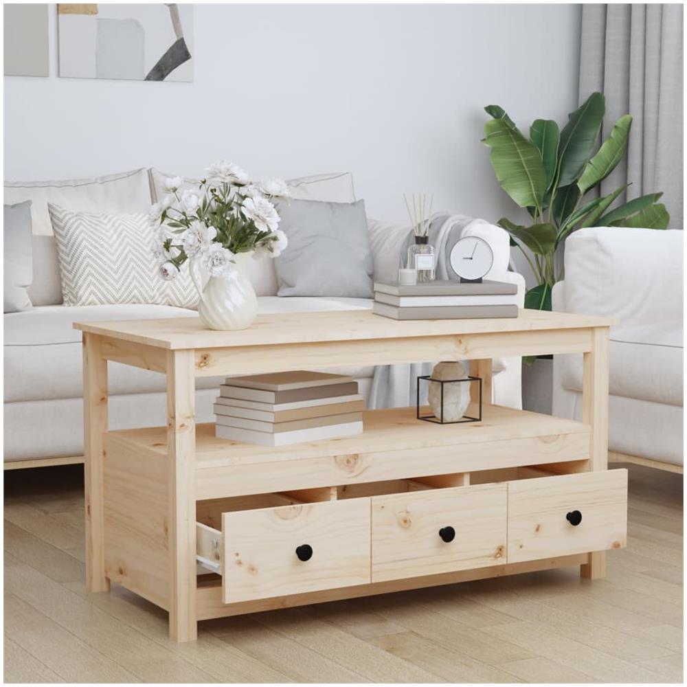 Tavolino Da Salotto 102x49x55 Cm In Legno Massello Di Pino - Foto 3
