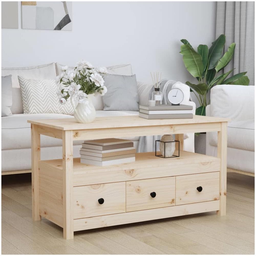 Tavolino Da Salotto 102x49x55 Cm In Legno Massello Di Pino - Foto 1