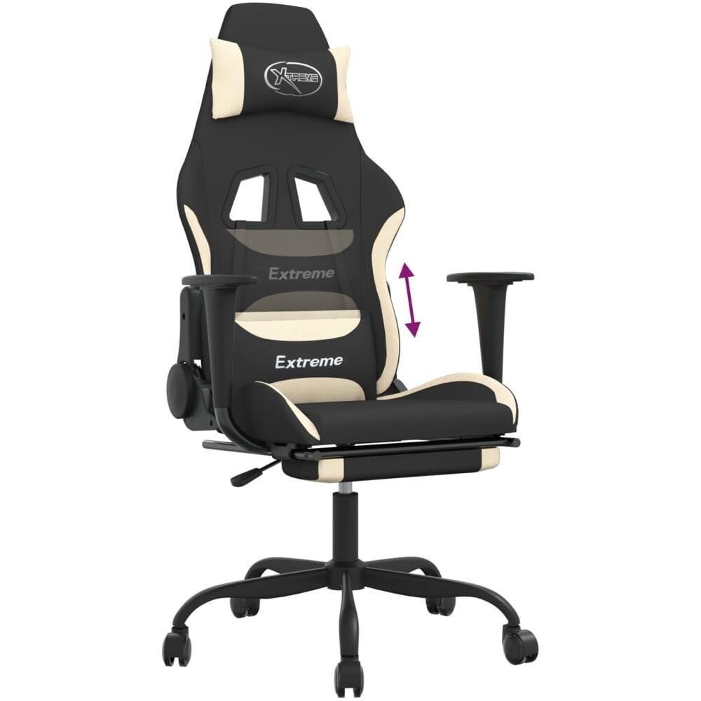 Sedia Da Gaming Con Poggiapiedi Nero E Crema In Tessuto - Foto 10