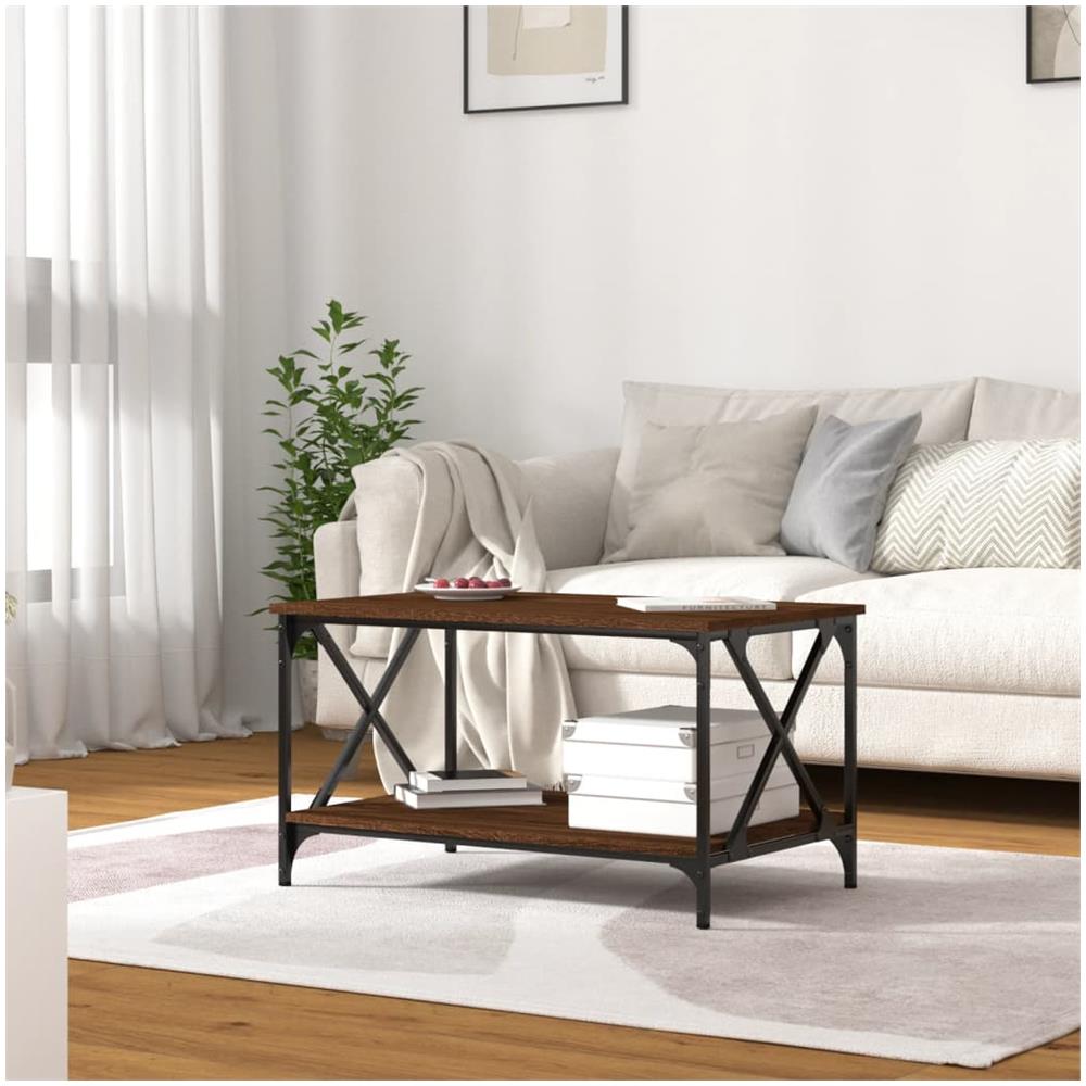 Tavolino Rovere Marrone 80x50x45cm In Legno Multistrato E Ferro - Foto 3