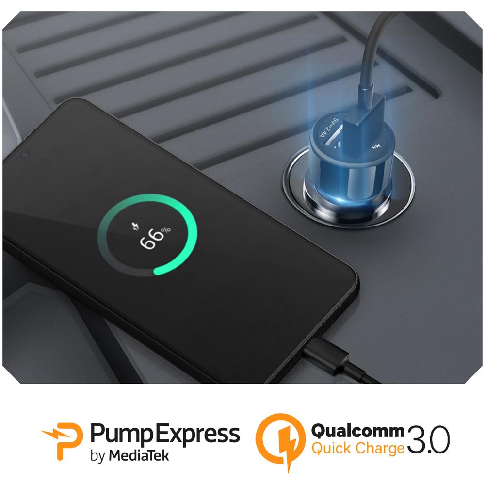 Caricabatterie Per Auto 30w 2x Usb Carica Pump Express Mediatek Nero - Foto 2