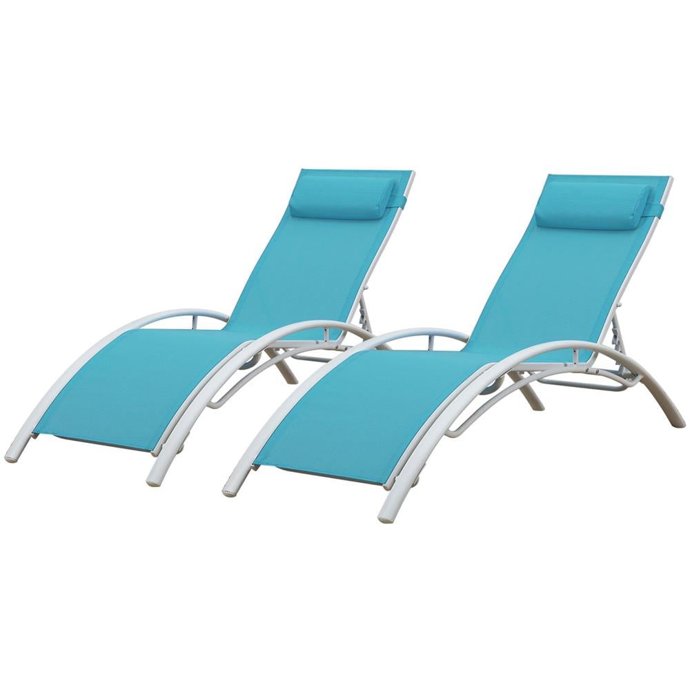 Set Di 2 Sedie A Sdraio Galapagos In Textilene Blu - Alluminio Bianco - Foto 1