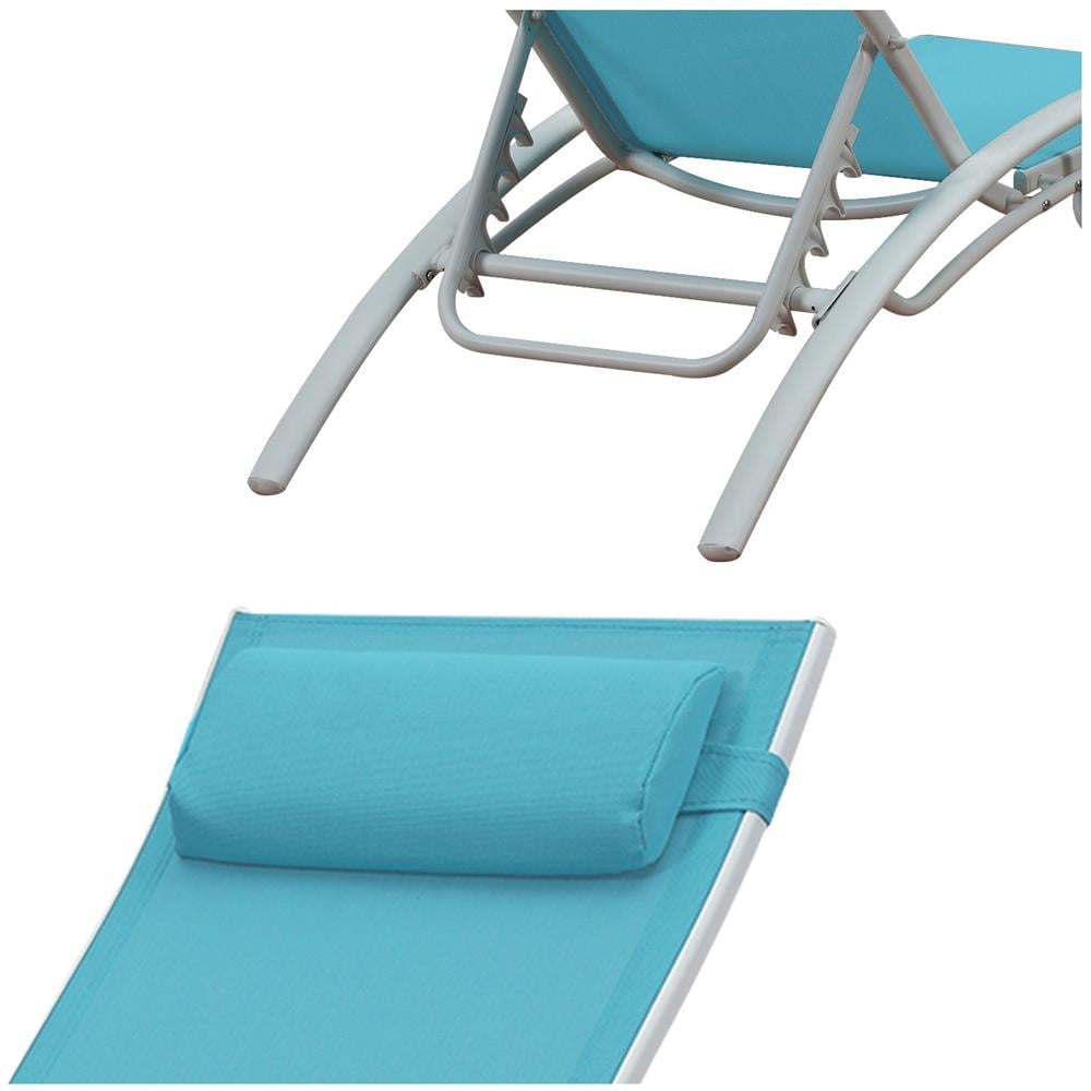 Set Di 2 Sedie A Sdraio Galapagos In Textilene Blu - Alluminio Bianco - Foto 6