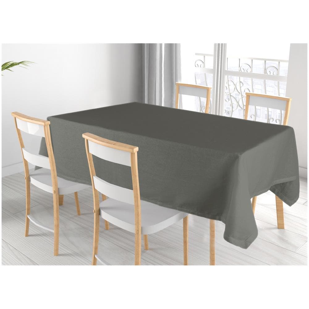 Tovaglia Cucina Soggiorno In Cotone Con Orlo A Giorno In Tinta Unita Vari Colori Ajour 140x180cm Grigio Scuro - Foto 1