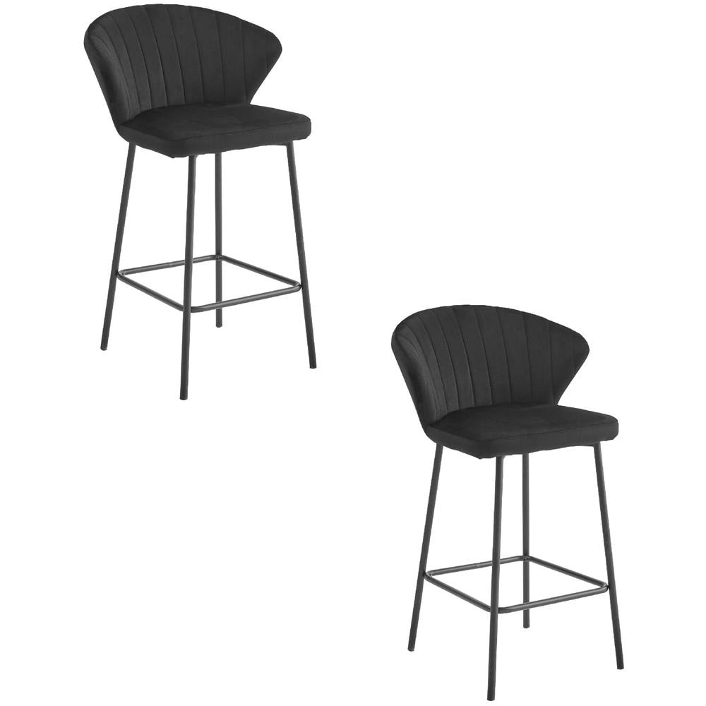 Sgabello da bar GATTA in velluto nero con gambe in acciaio x2 - Foto 1