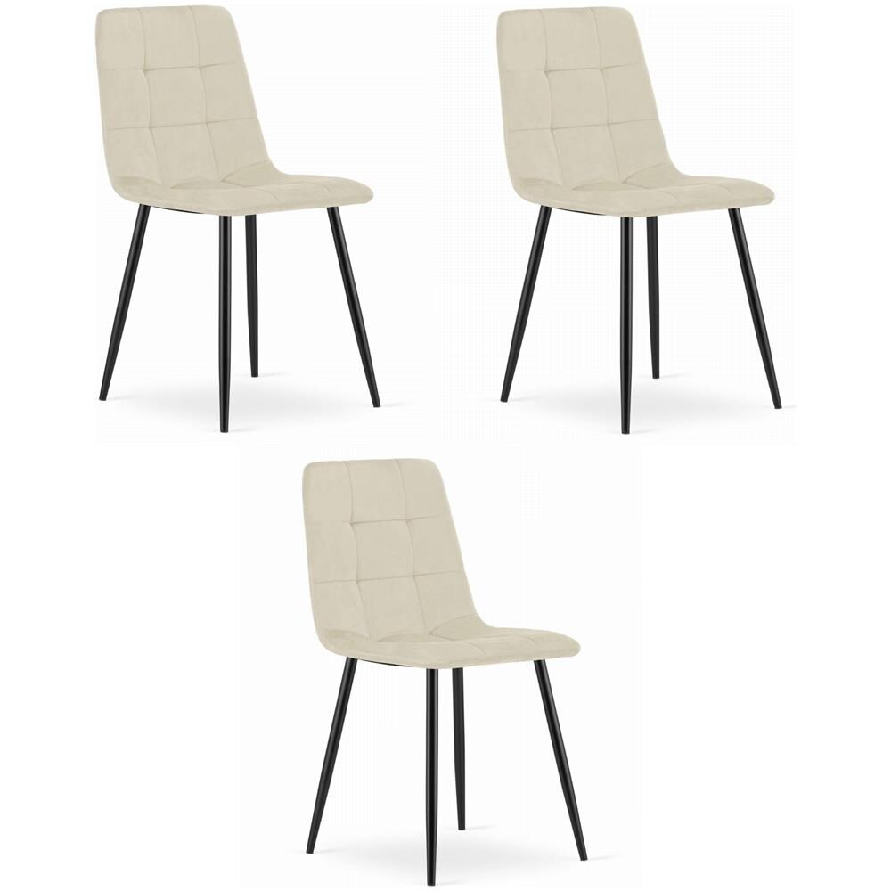 Sedia KARA - Moderna in velluto beige con gambe nere x 3 - Foto 1