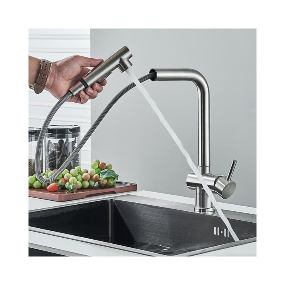 Rubinetto per lavello da cucina, Blackswan, tipo M305, con 2 modalità e doccia estraibile, modello nichelato, misura 31 cm - Foto 4